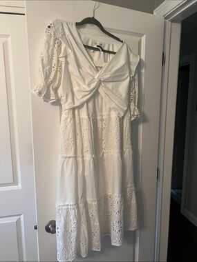 White Eyelet Midi skirt and blouse SET with Twist Front REVOLVE UNWORN